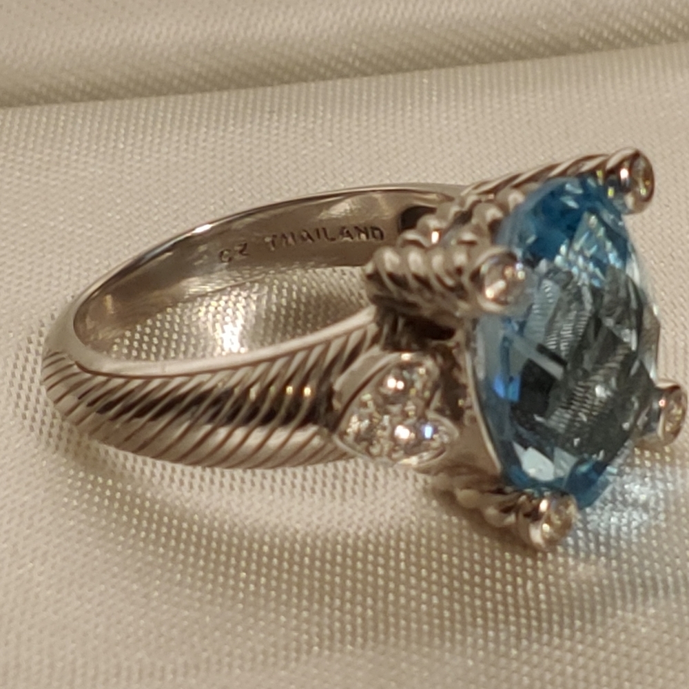 Judith Ripka blue topaz or aquamarine & cz 925ss - Picture 6 of 9